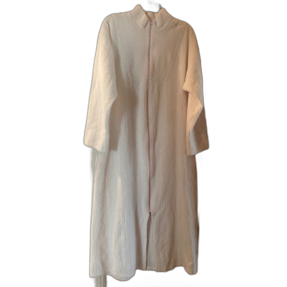 Vintage Stan Herman Chenille Zip Robe Soft Pink M Plush Housecoat
